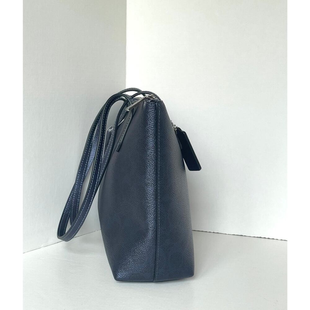 Coach Fiona Zip Tote CW396 Blue Pearlized Leather Canvas Medium - Picture 8 of 13